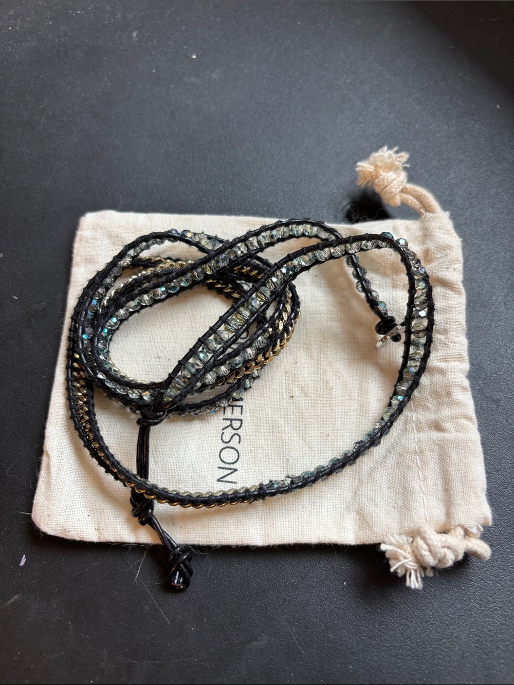 Victoria Emerson Black Crystal Wrap Bracelet with Iridescent Accents